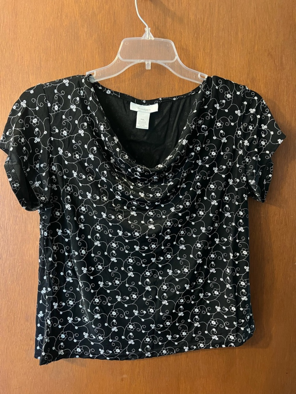 dressbarn Black Floral Cowl-Neck Blouse